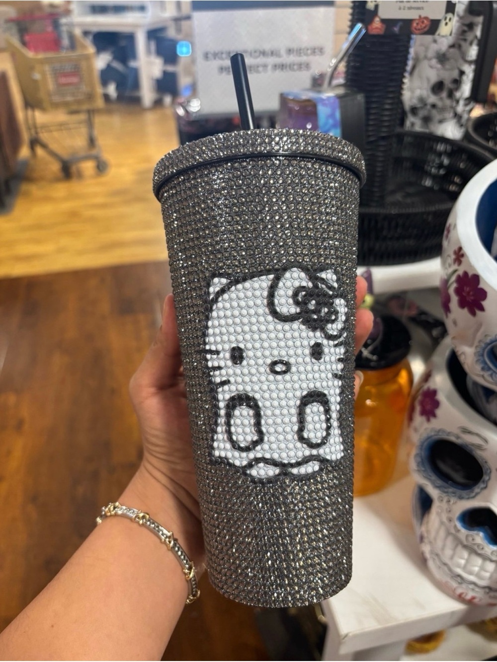 Hello Kitty Silver Crystal Bling Halloween Tumbler